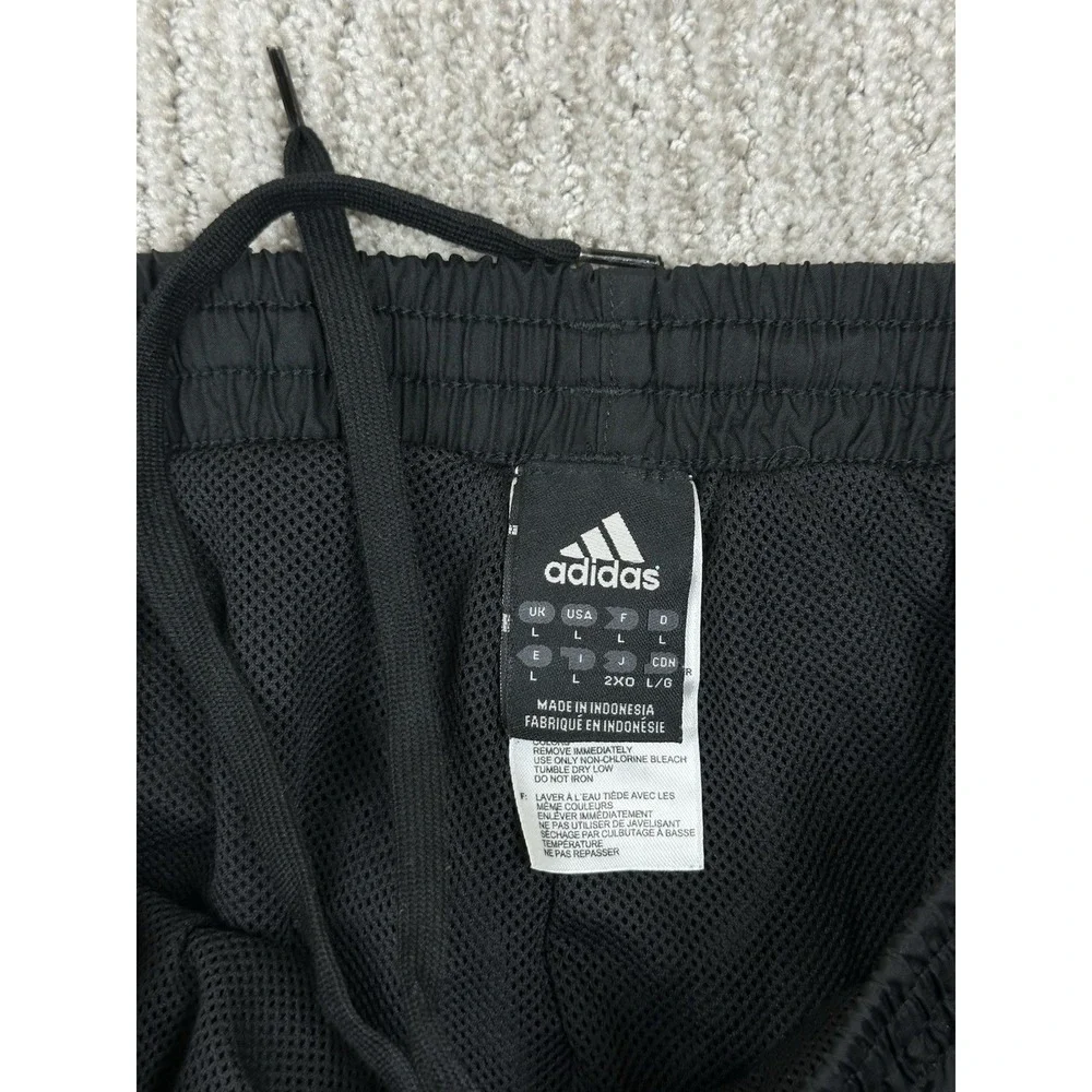 Adidas Black Track Pants Red Stripe Mens Sz L Baggy Mesh Lined Y2K Ankle Zip